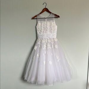 NWT Joan Calabrese Elegant White Formal Floral Beaded Girls Party Dress Size 12